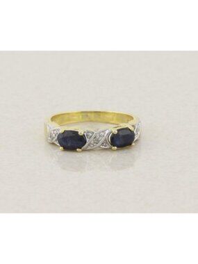 18k Gold Over Sterling Silver Natural Blue Sapphire and Diamond Band Ring Size 7
